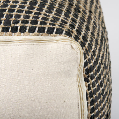 Aalia Charcoal Leather and Jute Pouf by Mercana at Eve Furniture