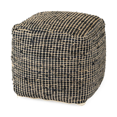 Aalia Charcoal Leather and Jute Pouf by Mercana at Eve Furniture