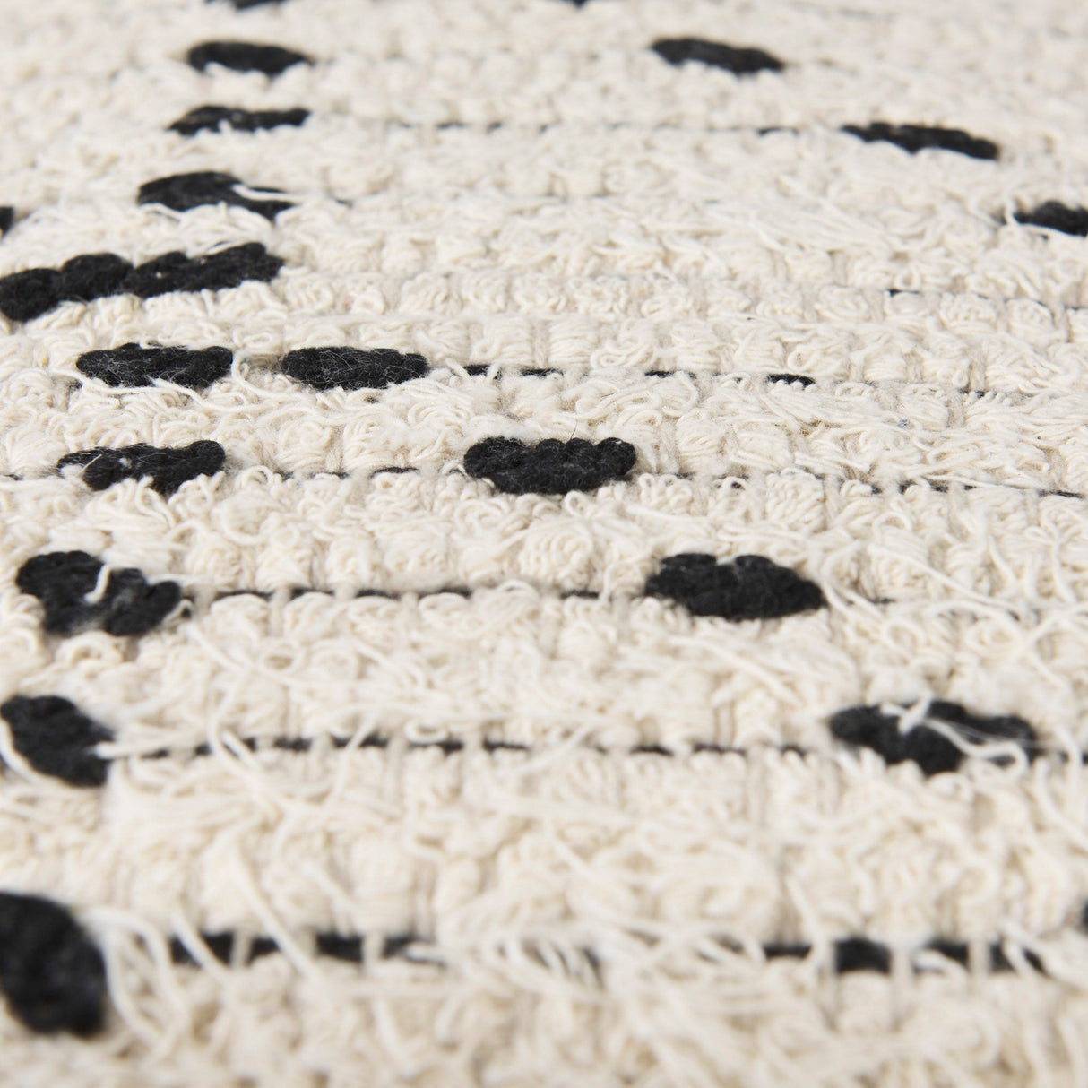 Aarohi 16.0L x 16.0W x 16.0H Cream/Black Cotton Patterned Pouf by Mercana at Eve Furniture