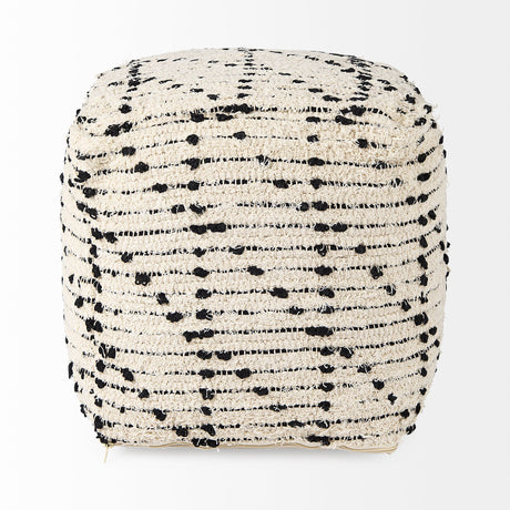 Aarohi Cream/Black Cotton Patterned Pouf by Mercana at Eve Furniture