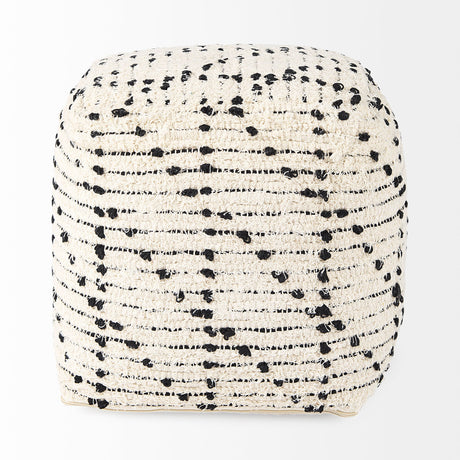Aarohi Cream/Black Cotton Patterned Pouf by Mercana at Eve Furniture