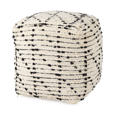 Aarohi Cream/Black Cotton Patterned Pouf by Mercana at Eve Furniture