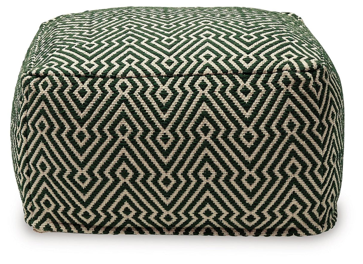 Abacy Green/Ivory Pouf by Ashley at Eve Furniture