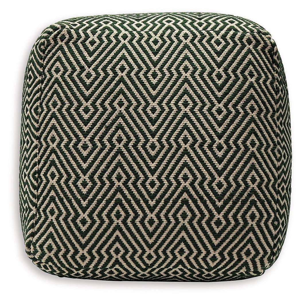 Abacy Green/Ivory Pouf by Ashley at Eve Furniture