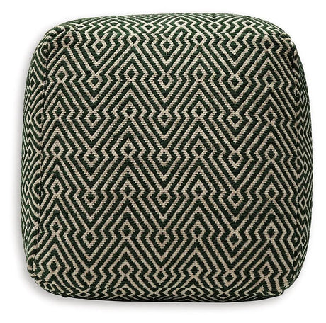 Abacy Green/Ivory Pouf by Ashley at Eve Furniture