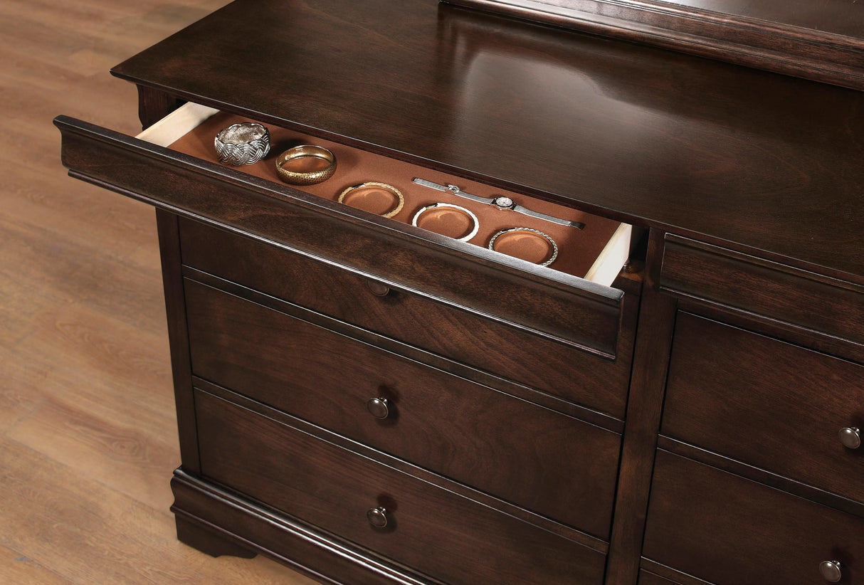 Abbeville Cherry Dresser, Two Hidden Drawers by Homelegance at Eve Furniture