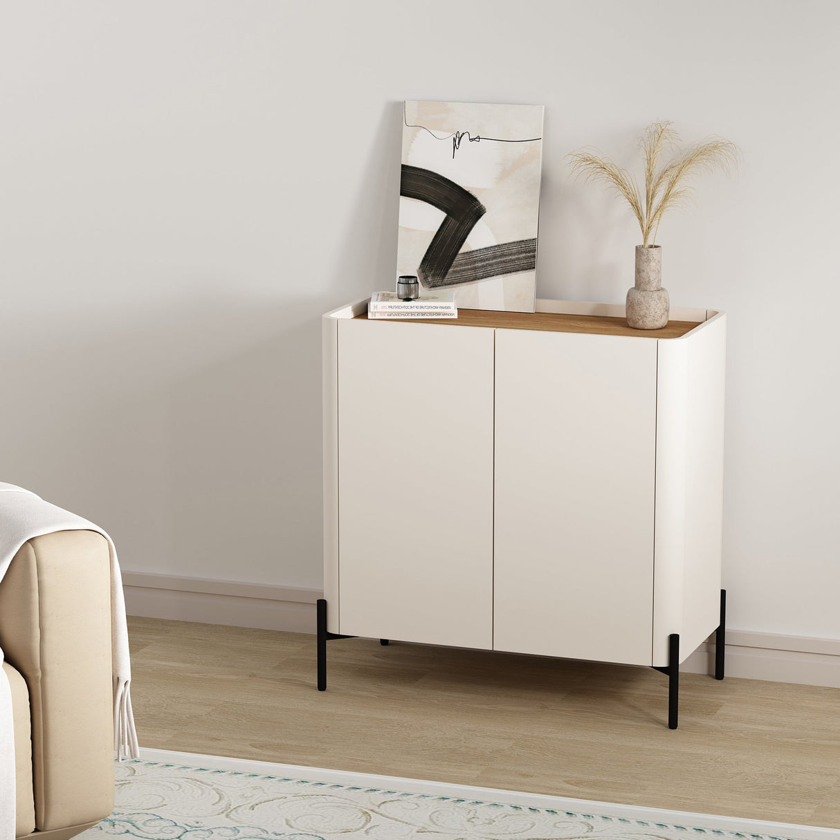 Abbey Accent Cabinet in Maple and Off White by Manhattan Comfort at Eve Furniture