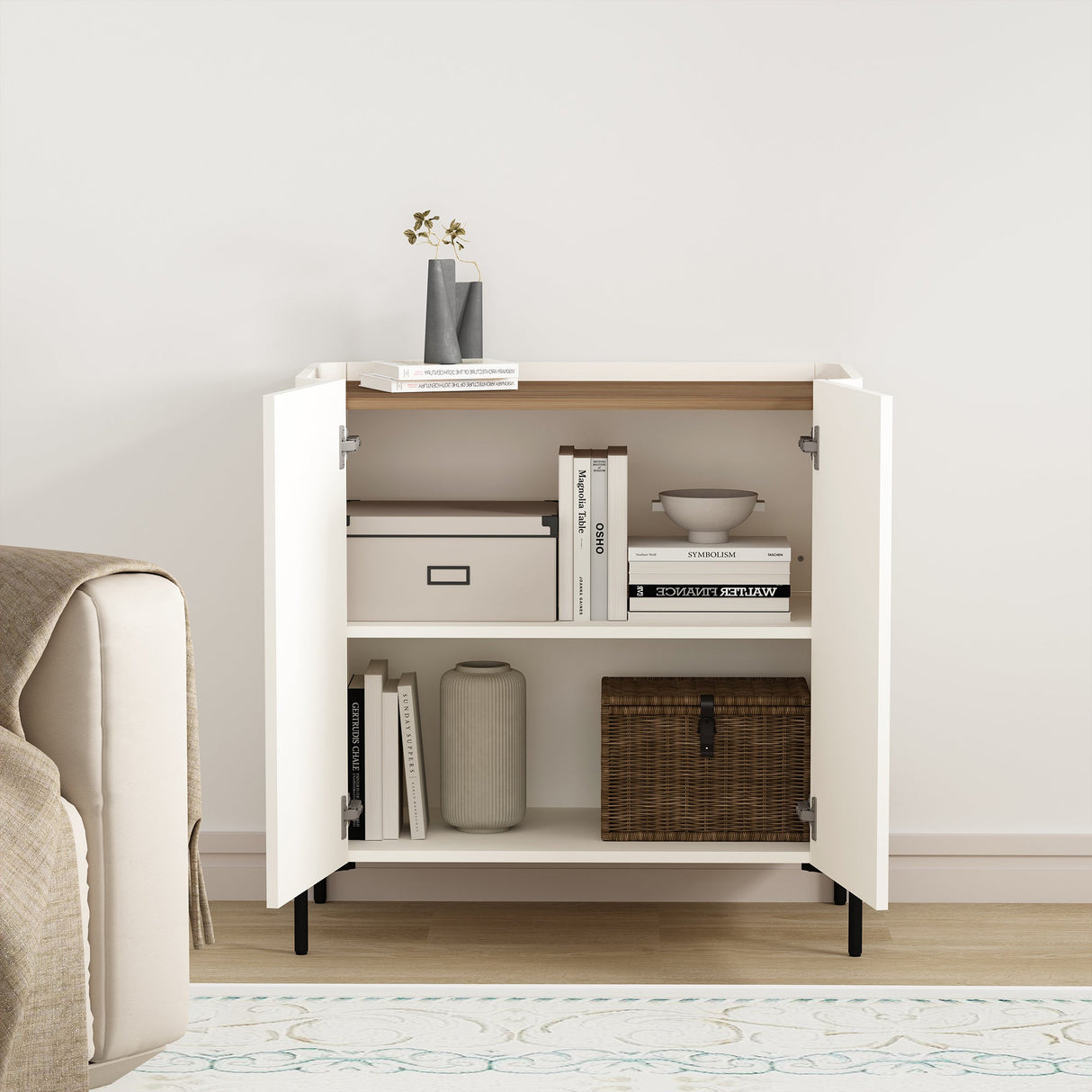 Abbey Accent Cabinet in Maple and Off White by Manhattan Comfort at Eve Furniture