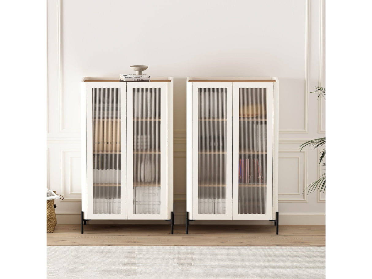 Abbey Décor Glass Cabinet in Maple and Off White (set of 2) by Manhattan Comfort at Eve Furniture