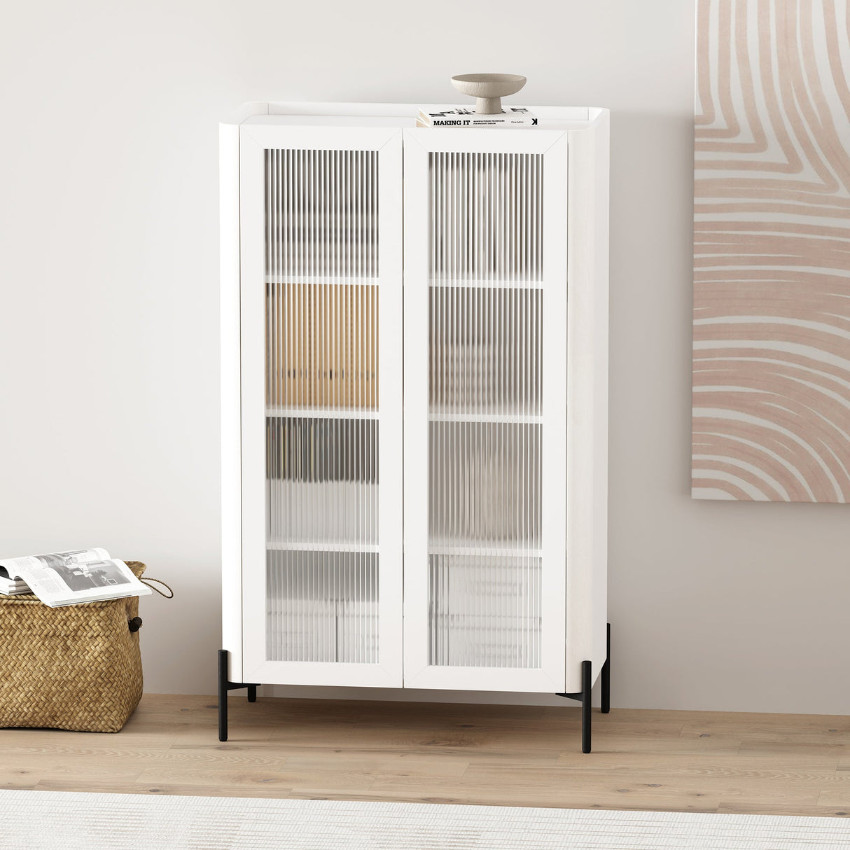 Abbey Décor Glass Cabinet in White by Manhattan Comfort at Eve Furniture