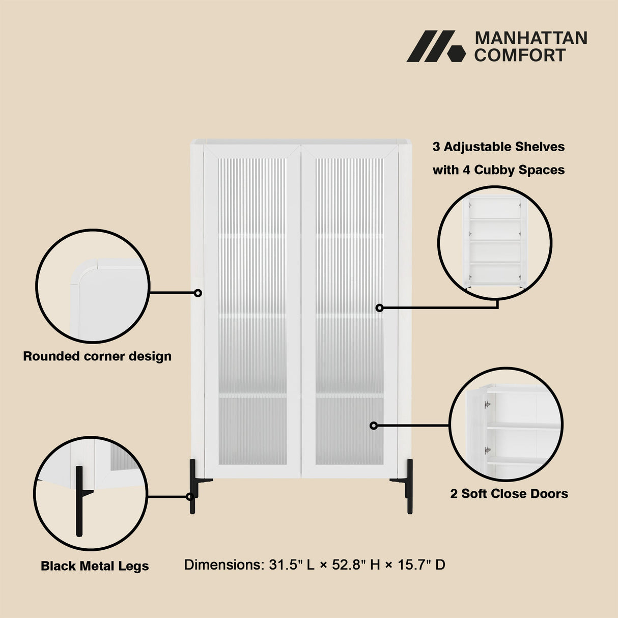 Abbey Décor Glass Cabinet in White by Manhattan Comfort at Eve Furniture
