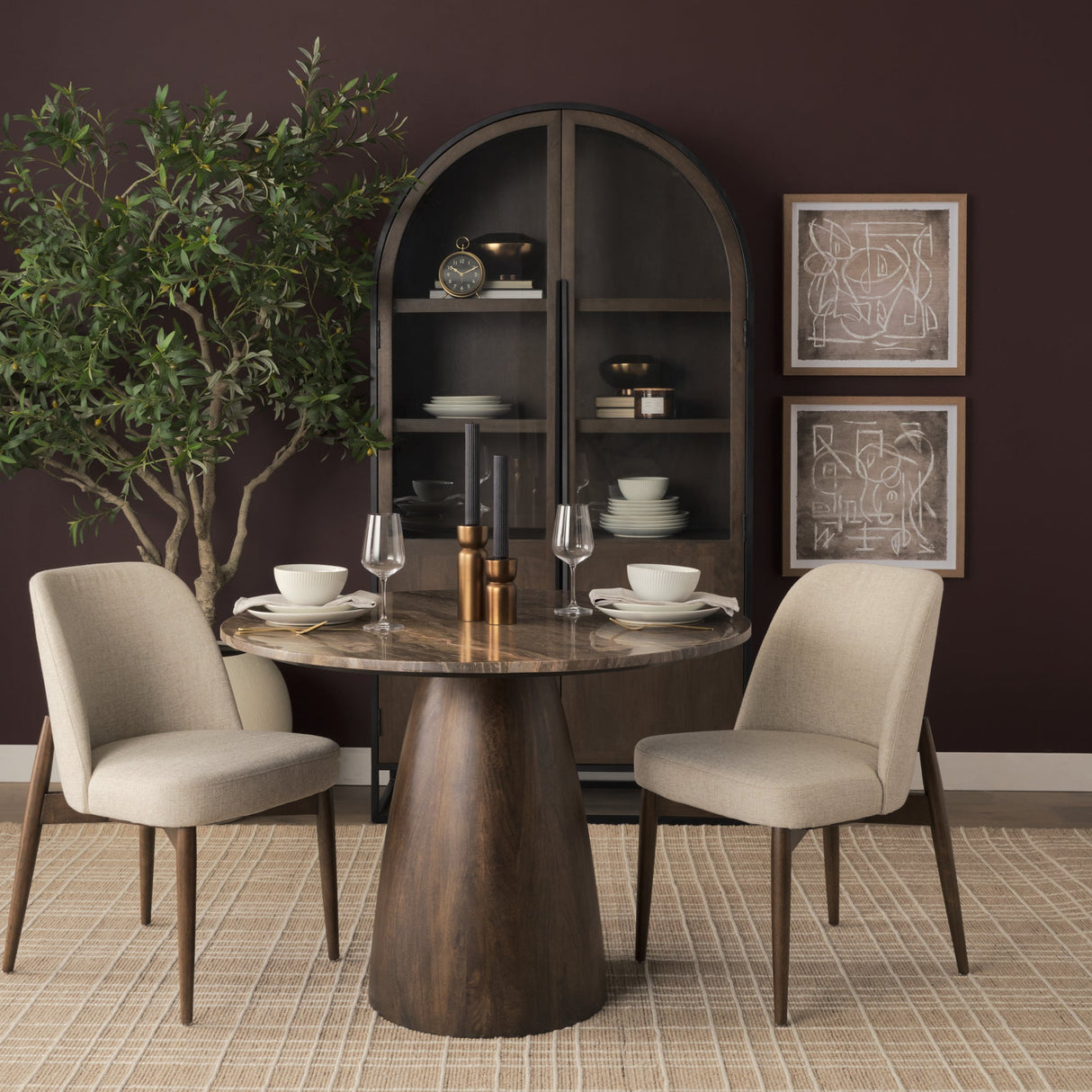 Abbie Curved Back Oatmeal Fabric Armless Dining Chair, Set of 2 by Mercana at Eve Furniture