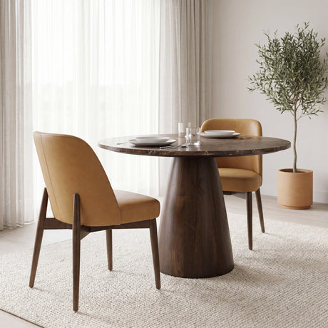 Abbie Slope Curved Back Tan Leather Dining Side Chair, Set of 2 by Mercana at Eve Furniture