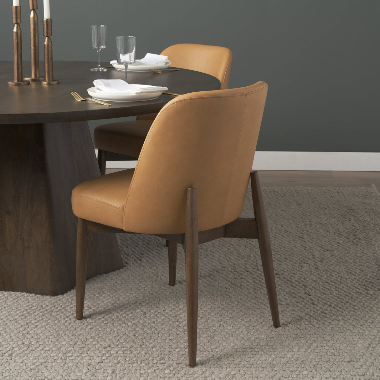 Abbie Slope Curved Back Tan Leather Dining Side Chair, Set of 2 by Mercana at Eve Furniture