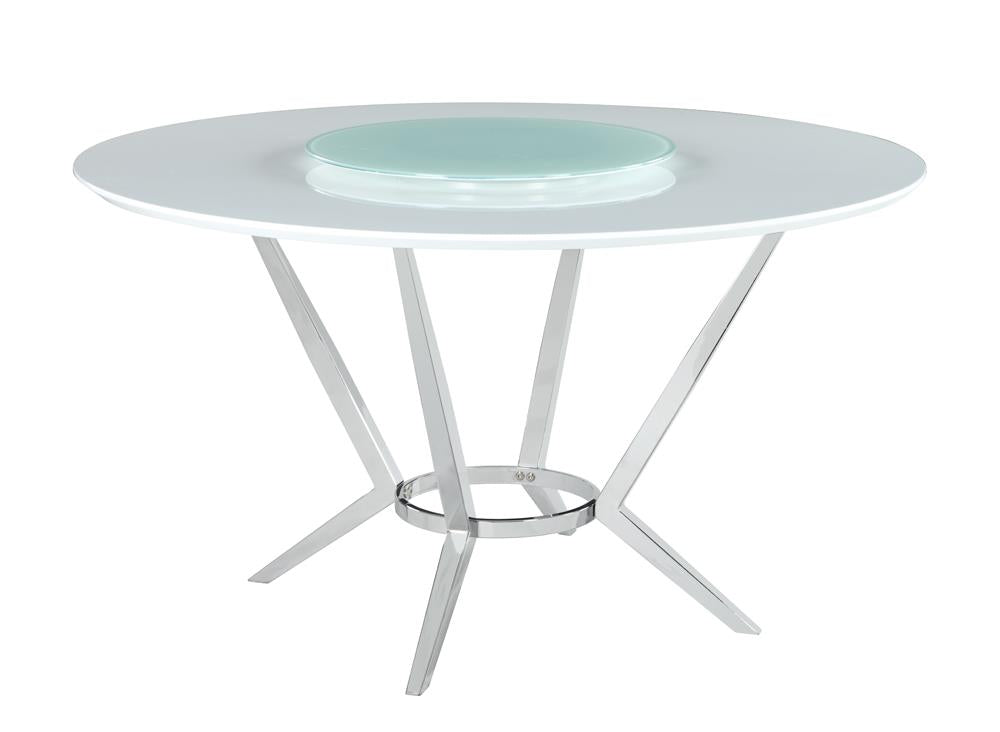 Abby White/Chrome Round Dining Table with Lazy Susan