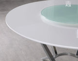 Abby White/Chrome Round Dining Table with Lazy Susan by Coaster at Eve Furniture