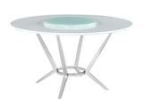Abby White/Chrome Round Dining Table with Lazy Susan by Coaster at Eve Furniture