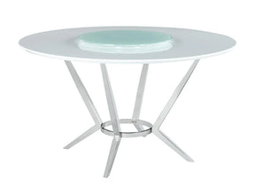 Abby White/Chrome Round Dining Table with Lazy Susan by Coaster at Eve Furniture