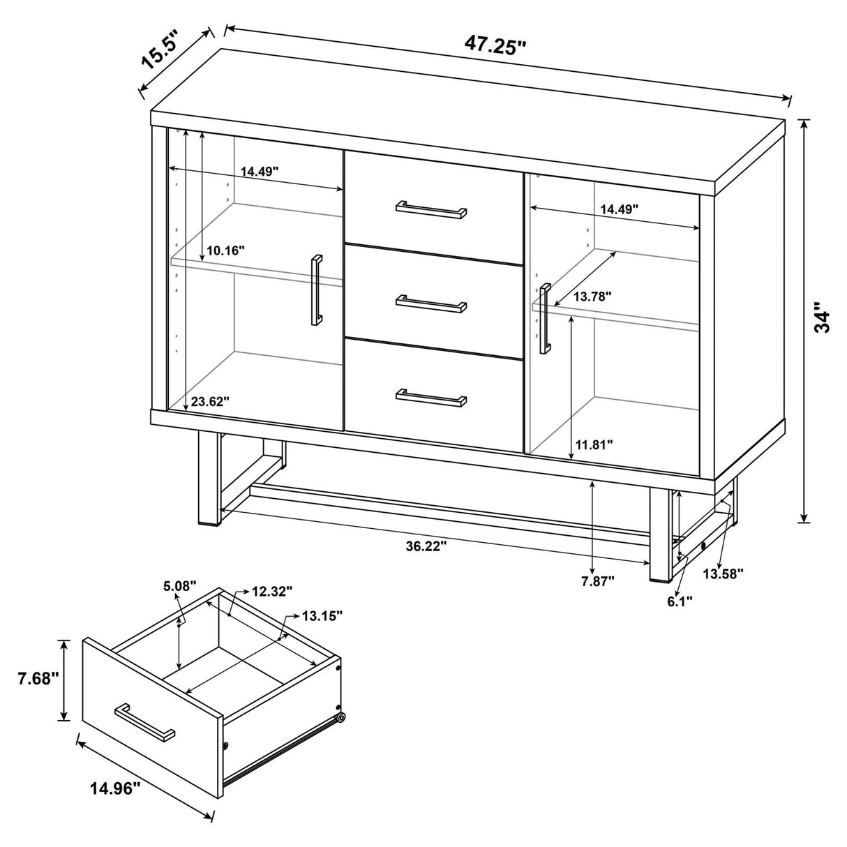 Abelardo Weathered Oak/Cement 3-Drawer Accent Cabinet