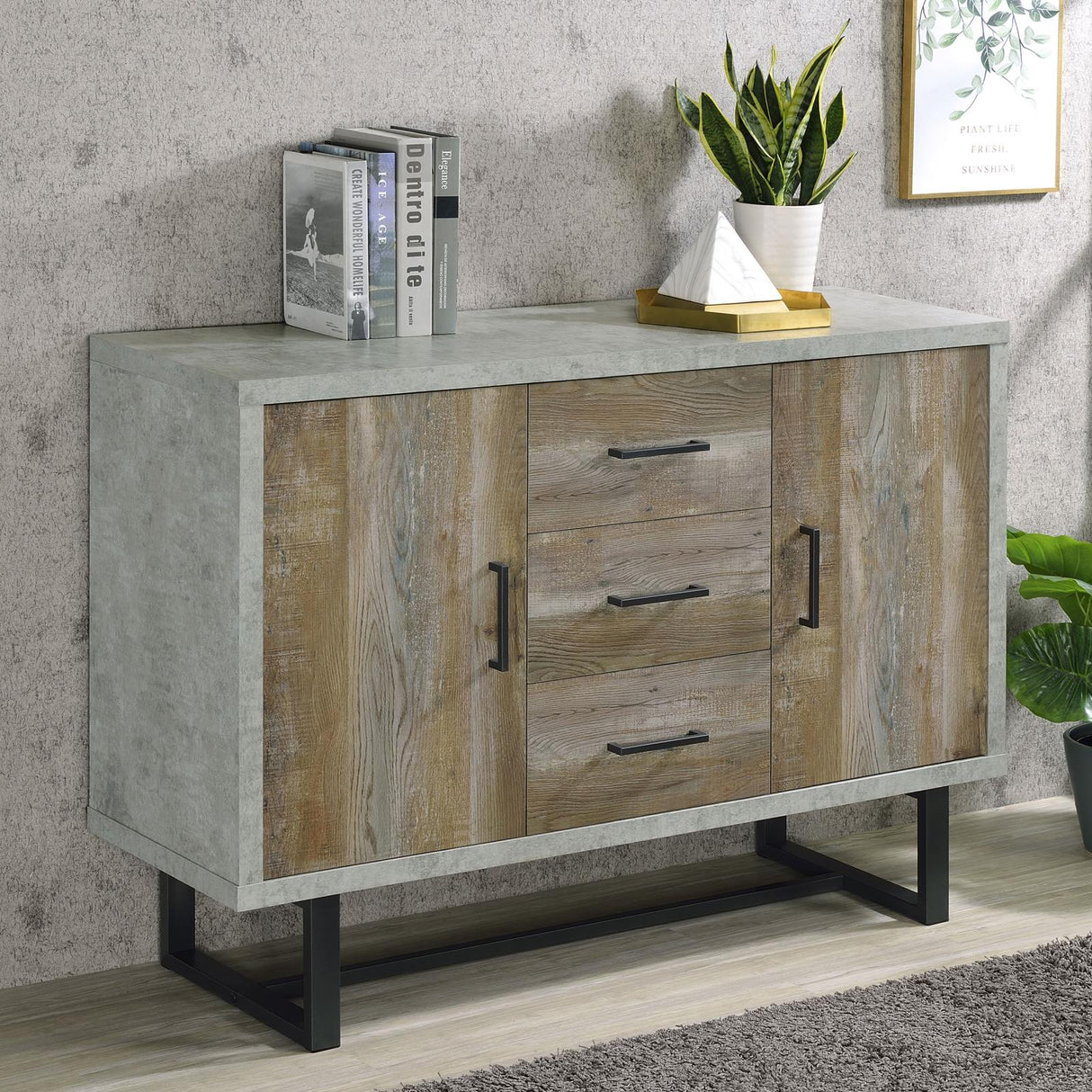 Abelardo Weathered Oak/Cement 3-Drawer Accent Cabinet