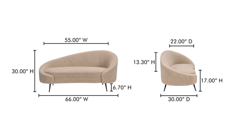 Abigail Chaise Light Brown Faux Shearling by Moe's Home at Eve Furniture