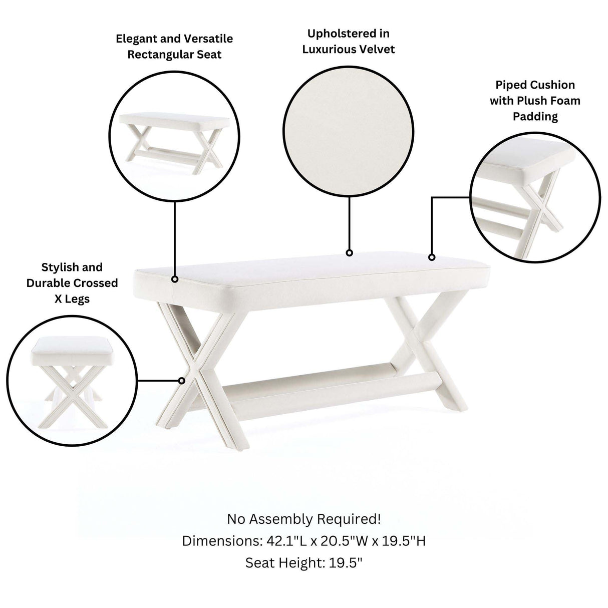 Abigail Double Ottoman Bench in Cream by Manhattan Comfort at Eve Furniture