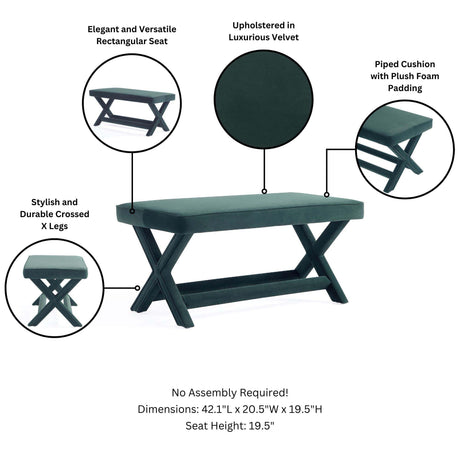 Abigail Double Ottoman Bench in Green by Manhattan Comfort at Eve Furniture
