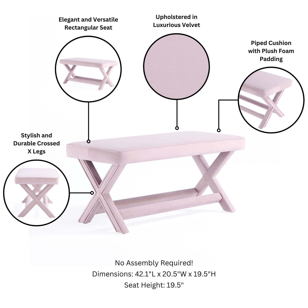 Abigail Double Ottoman Bench in Pink by Manhattan Comfort at Eve Furniture
