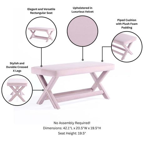 Abigail Double Ottoman Bench in Pink by Manhattan Comfort at Eve Furniture