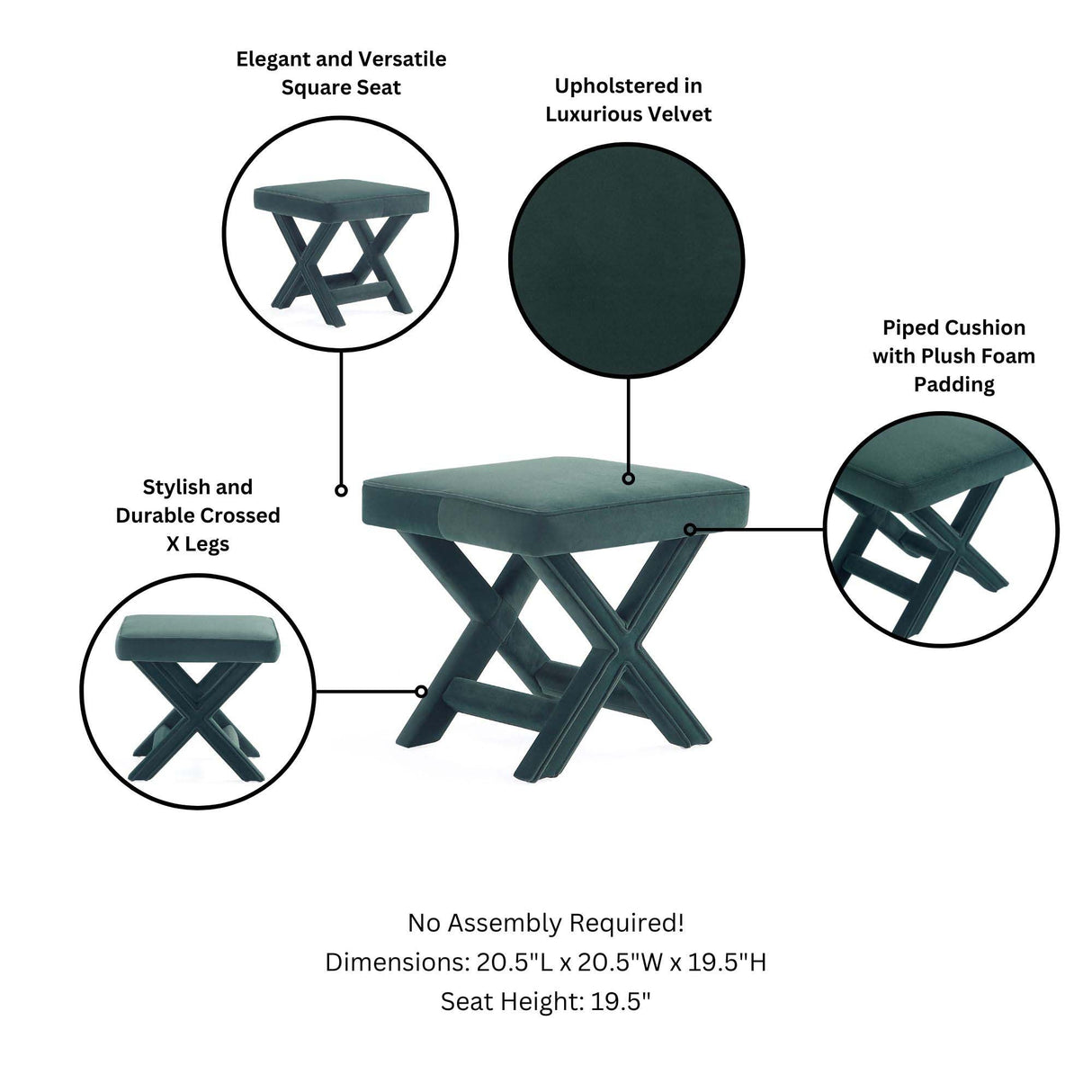 Abigail Single Ottoman Bench in Green by Manhattan Comfort at Eve Furniture