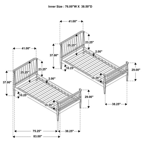 Abram Almond Windsor Twin Over Twin Wood Bunk Bed with Ladder by Coaster at Eve Furniture