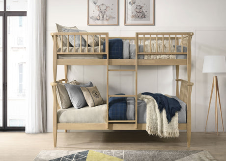 Abram Almond Windsor Twin Over Twin Wood Bunk Bed with Ladder by Coaster at Eve Furniture