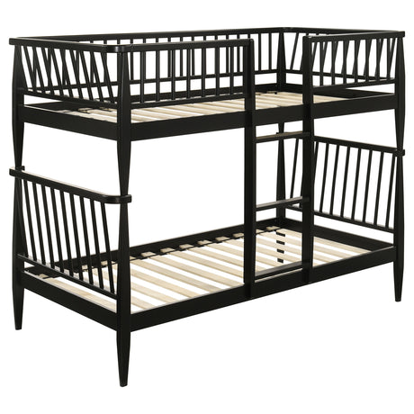 Abram Black Windsor Twin Over Twin Wood Bunk Bed with Ladder by Coaster at Eve Furniture