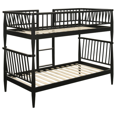 Abram Black Windsor Twin Over Twin Wood Bunk Bed with Ladder by Coaster at Eve Furniture