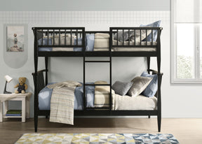 Abram Black Windsor Twin Over Twin Wood Bunk Bed with Ladder by Coaster at Eve Furniture