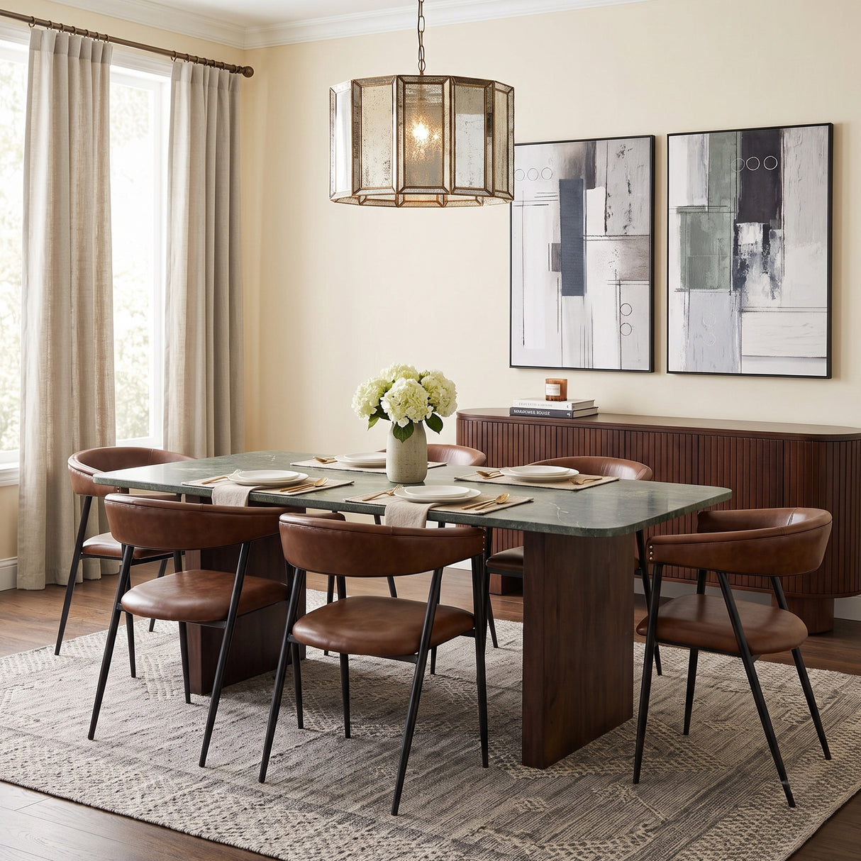 Abstract 82" Dining Table in Marble and Dark Mango Base by Home Trends & Design at Eve Furniture