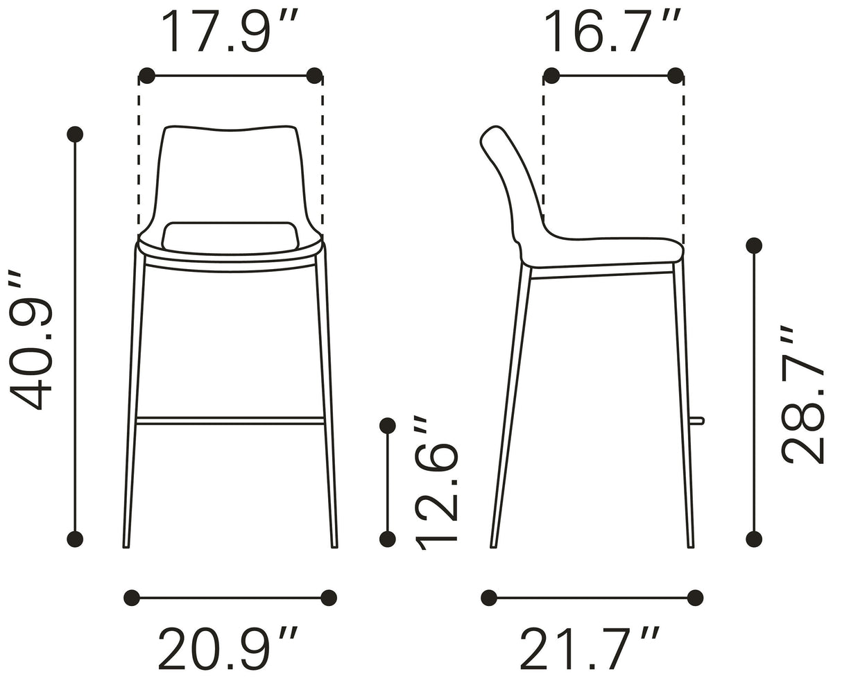 Ace Black & Silver Barstool (Set of 2) by Zuomod at Eve Furniture