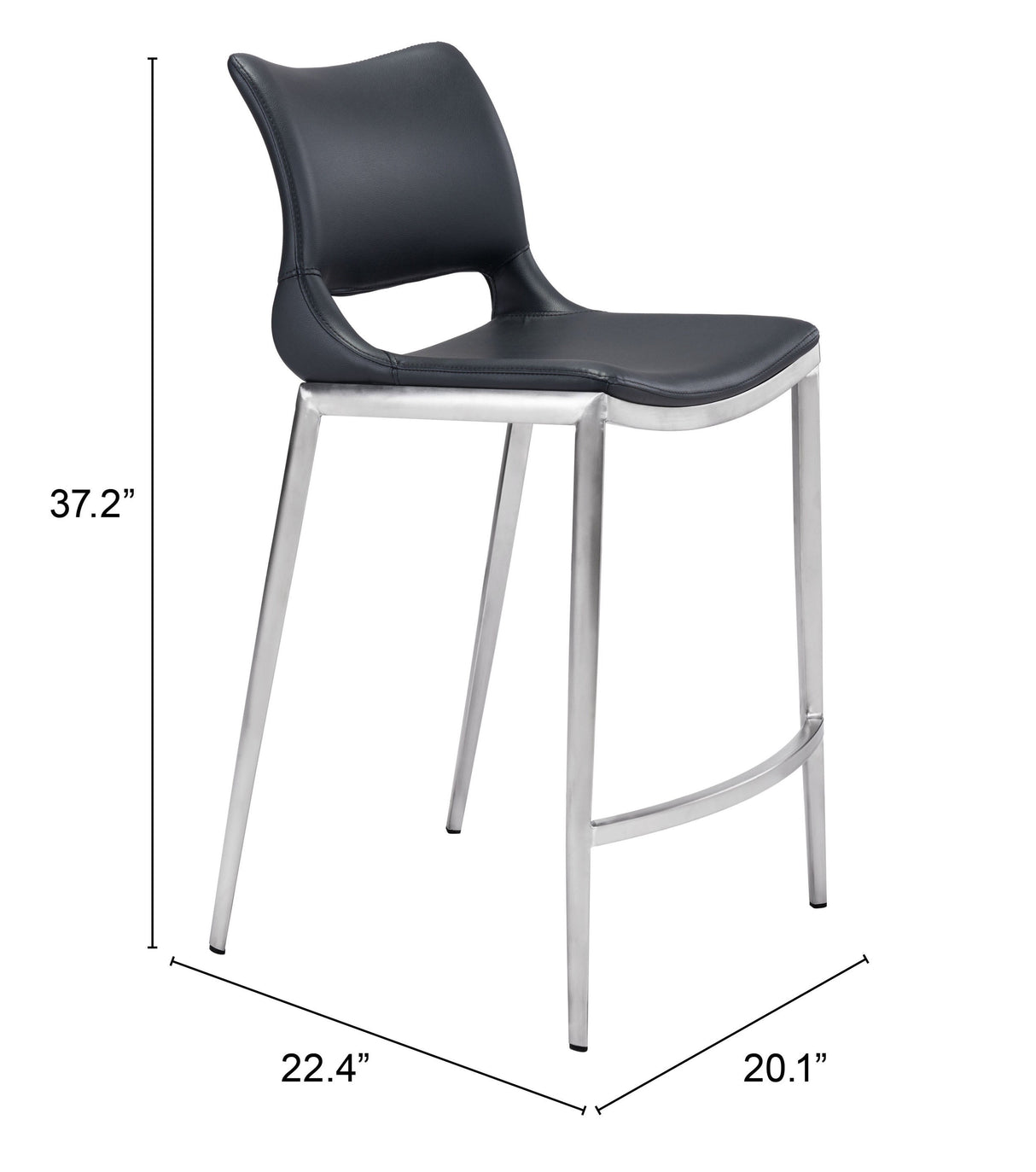 Ace Black & Silver Counter Stool (Set of 2) by Zuomod at Eve Furniture
