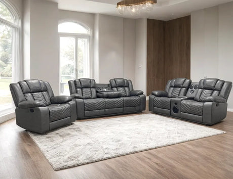 Ace Gray 3-Piece Reclining Living Room Set by Happy Homes at Eve Furniture