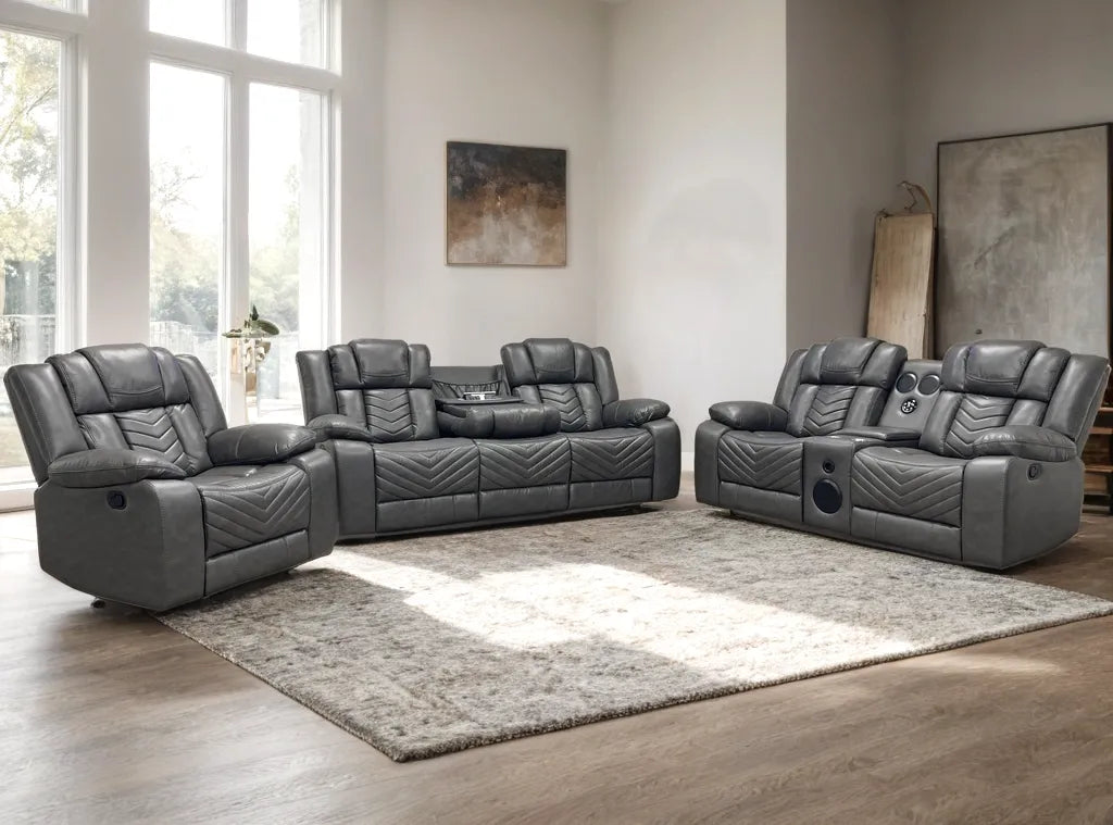 Ace Gray 3-Piece Reclining Living Room Set by Happy Homes at Eve Furniture