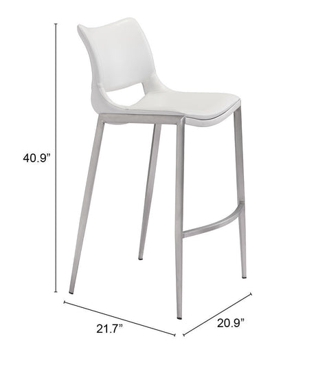 Ace White & Silver Barstool (Set of 2) by Zuomod at Eve Furniture