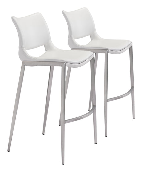 Ace White & Silver Barstool (Set of 2) by Zuomod at Eve Furniture