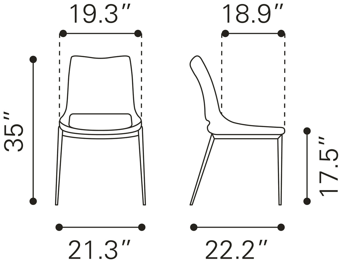 Ace White & Silver Dining Chair (Set of 2) by Zuomod at Eve Furniture