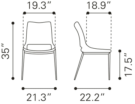 Ace White & Silver Dining Chair (Set of 2) by Zuomod at Eve Furniture