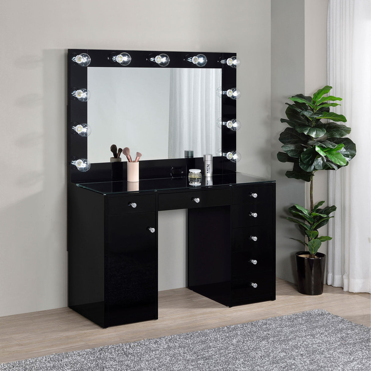 Acena Black High Gloss 7-drawer Vanity Set with Lighting by Coaster at Eve Furniture