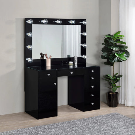 Acena Black High Gloss 7-drawer Vanity Set with Lighting by Coaster at Eve Furniture