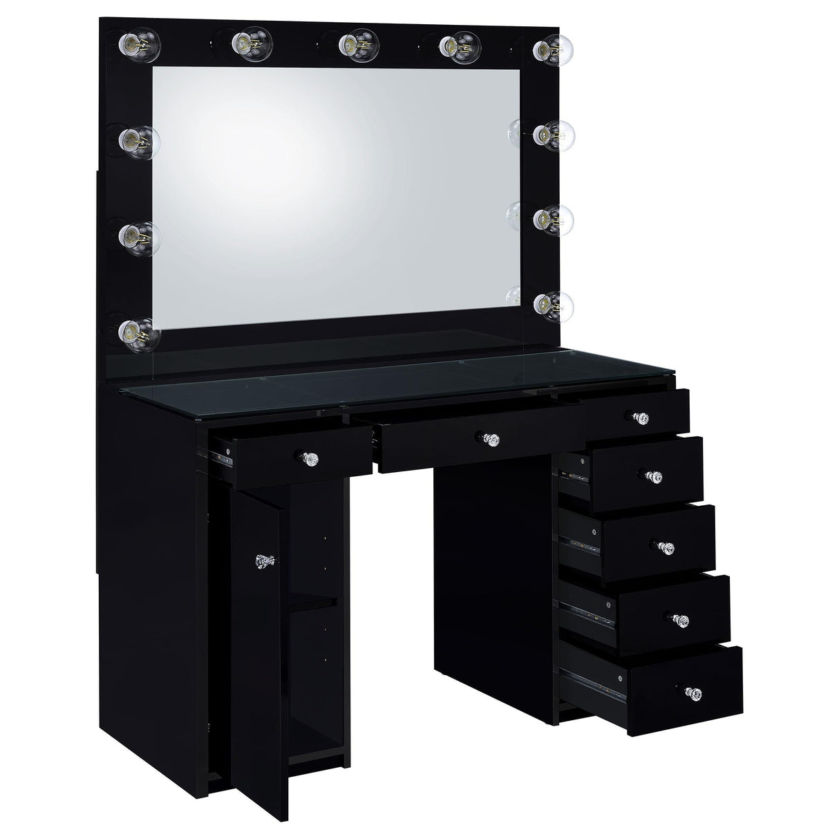 Acena Black High Gloss 7-drawer Vanity Set with Lighting by Coaster at Eve Furniture
