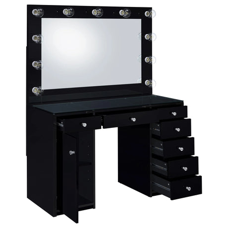 Acena Black High Gloss 7-drawer Vanity Set with Lighting by Coaster at Eve Furniture