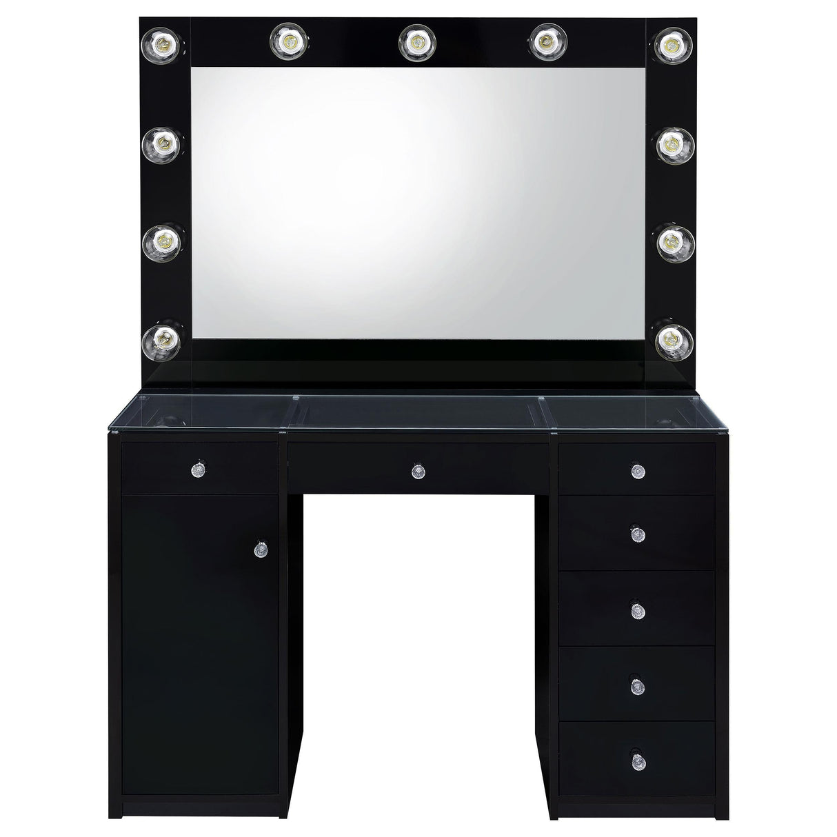 Acena Black High Gloss 7-drawer Vanity Set with Lighting by Coaster at Eve Furniture