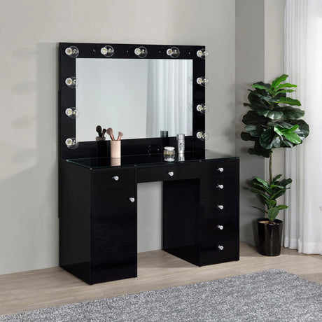 Acena Black High Gloss 7-drawer Vanity Set with Lighting by Coaster at Eve Furniture